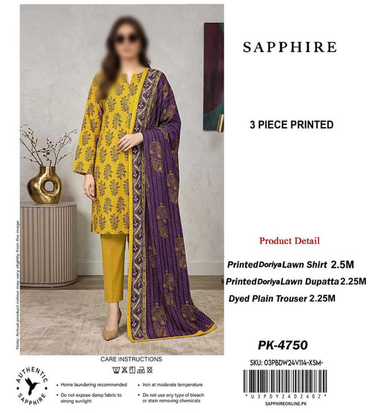 Sapphire Unstitched Printed Lawn 3pc Suit
