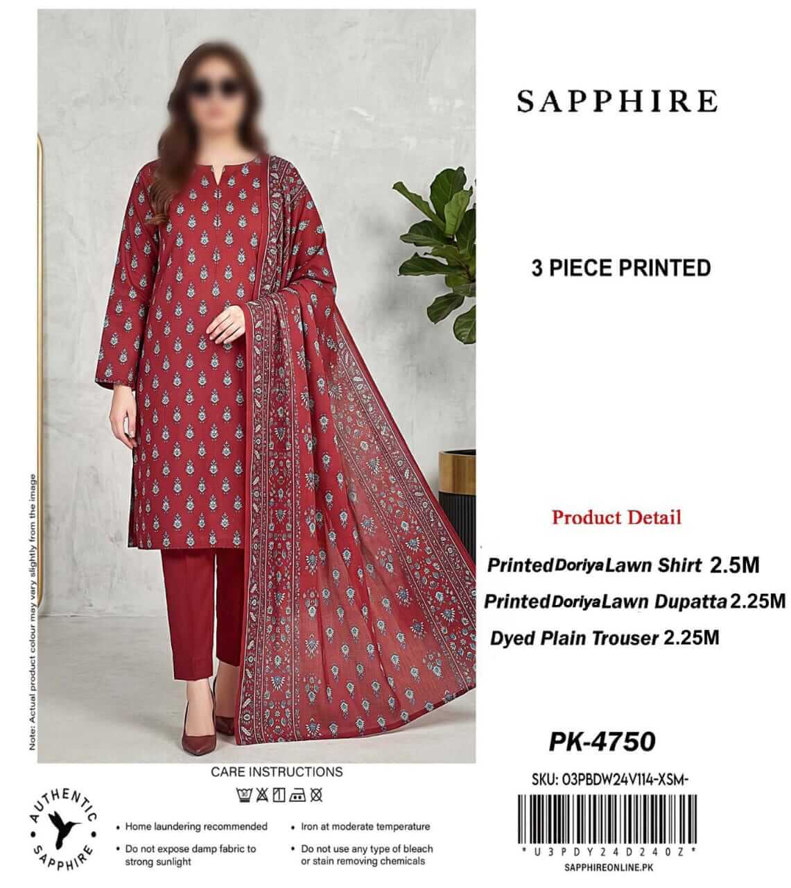 Sapphire Unstitched Printed Lawn 3pc Suit