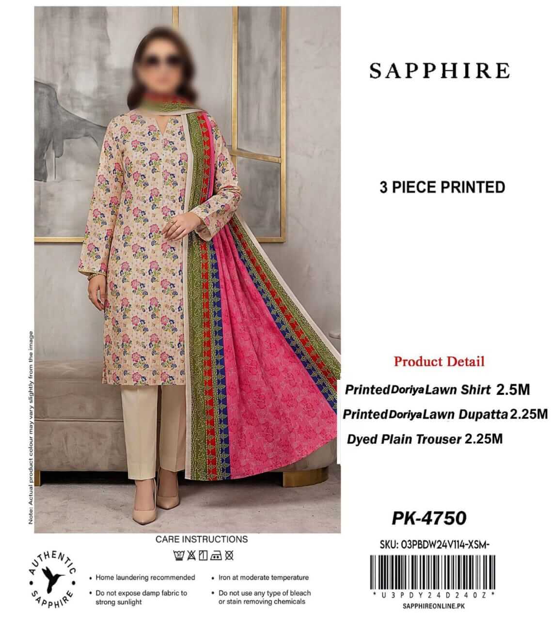 Sapphire Unstitched Printed Lawn 3pc Suit