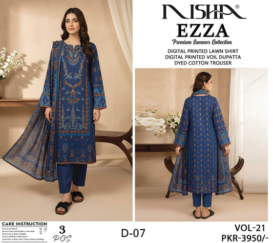 Ezza by Nisha Unstitched Printed Lawn 3pc Suit