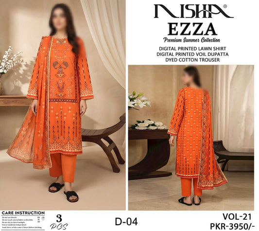 NISHA by EZZA Unstitched Printed Lawn 3pc Suit