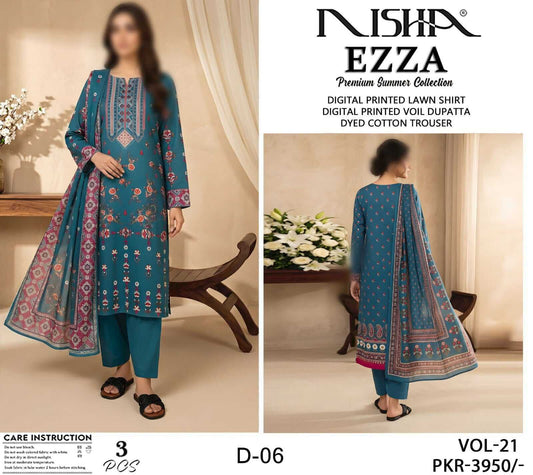 Ezza by Nisha Unstitched Printed Lawn 3pc Suit