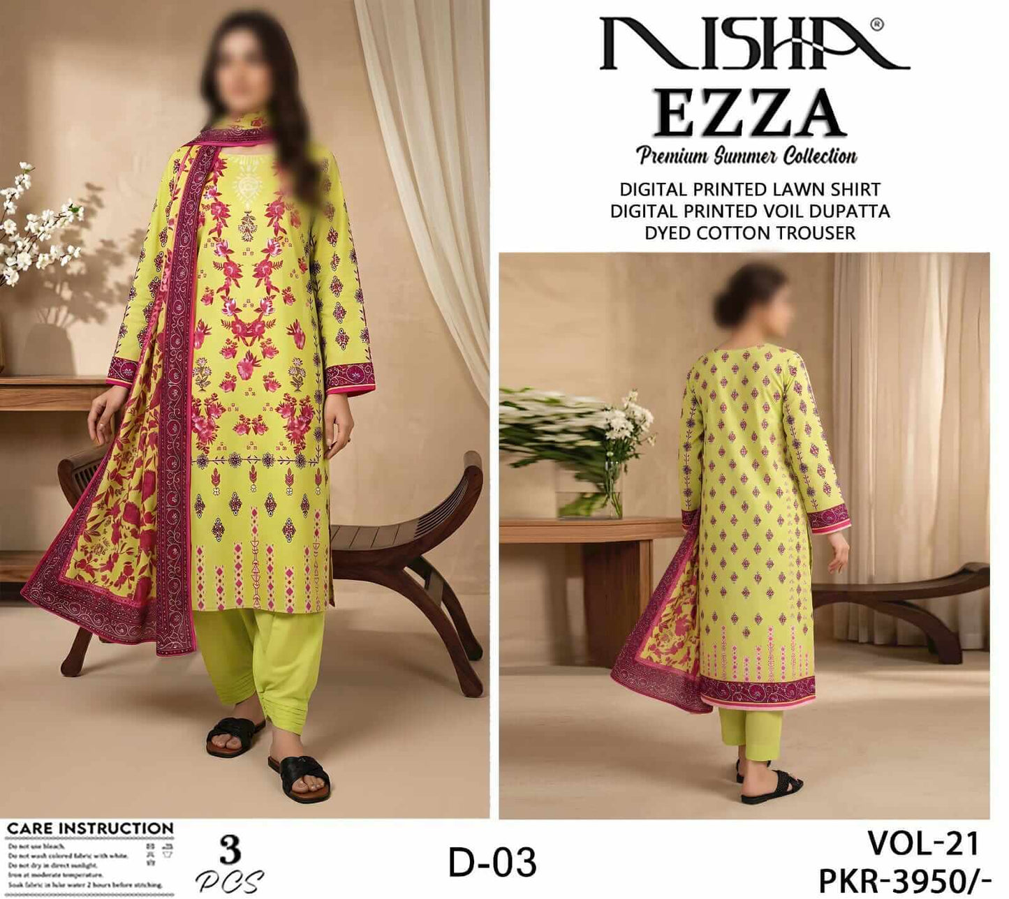 Ezza by Nisha Unstitched Printed Lawn 3pc Suit