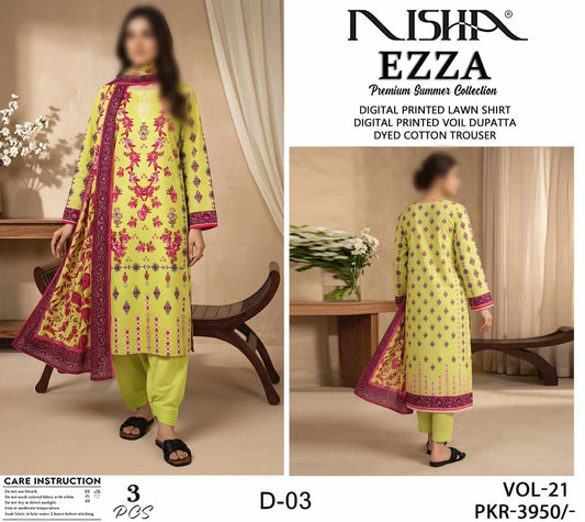 Ezza by Nisha Unstitched Printed Lawn 3pc Suit