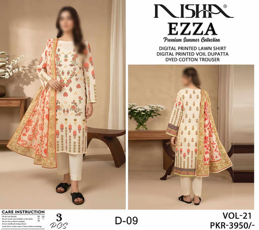 Ezza by Nisha Unstitched Printed Lawn 3pc Suit