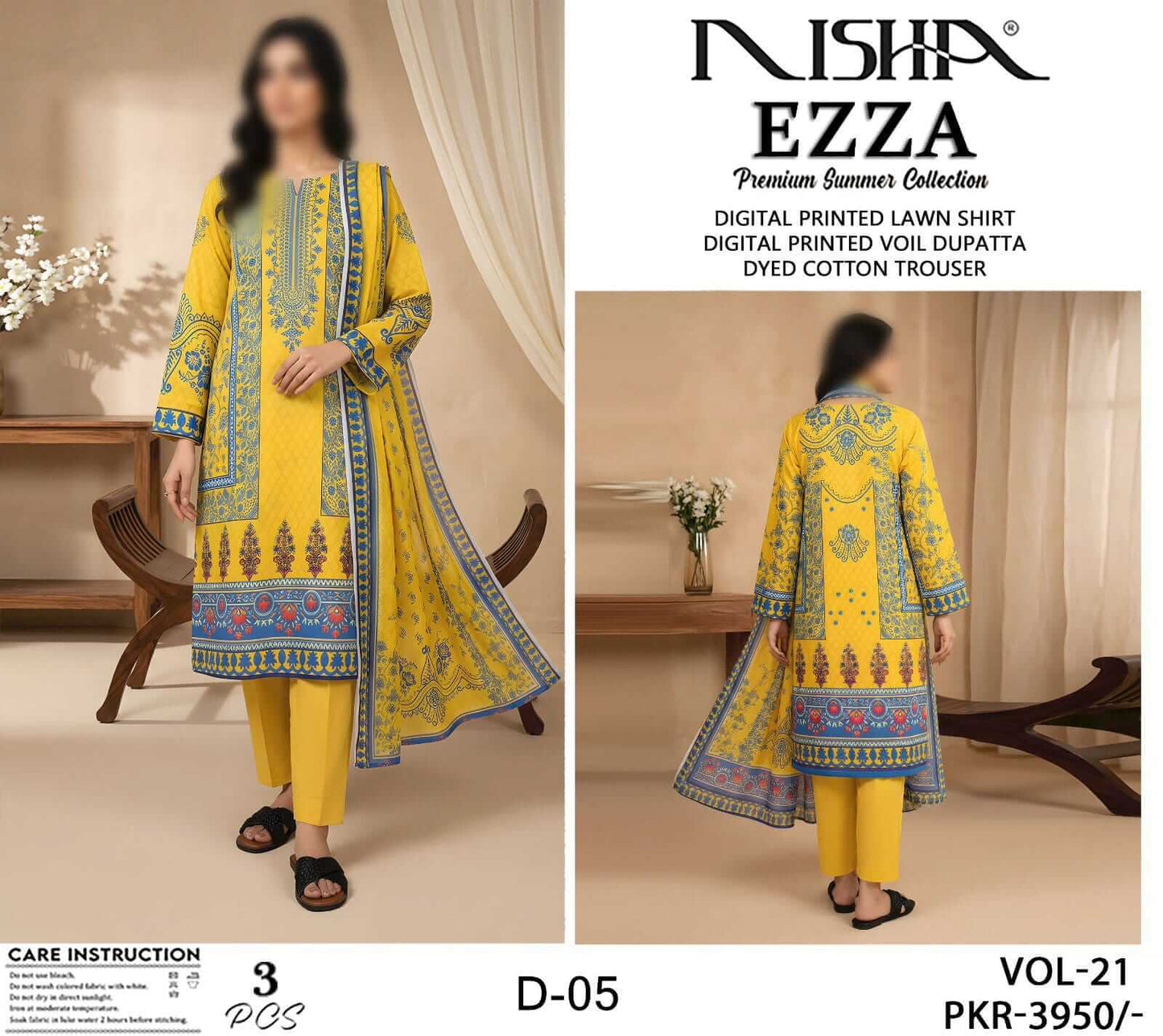 Ezza by Nisha Unstitched Printed Lawn 3pc Suit