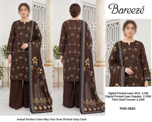 Bareeze Unstitched Printed Lawn 3pc Suit