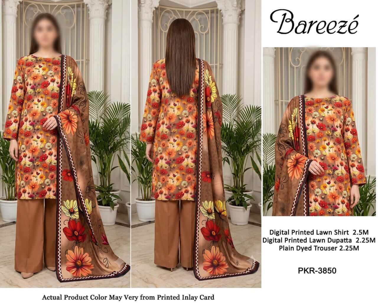 Bareeze Unstitched Printed Lawn 3pc Suit