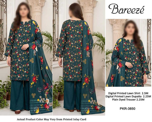 Bareeze Unstitched Printed Lawn 3pc Suit