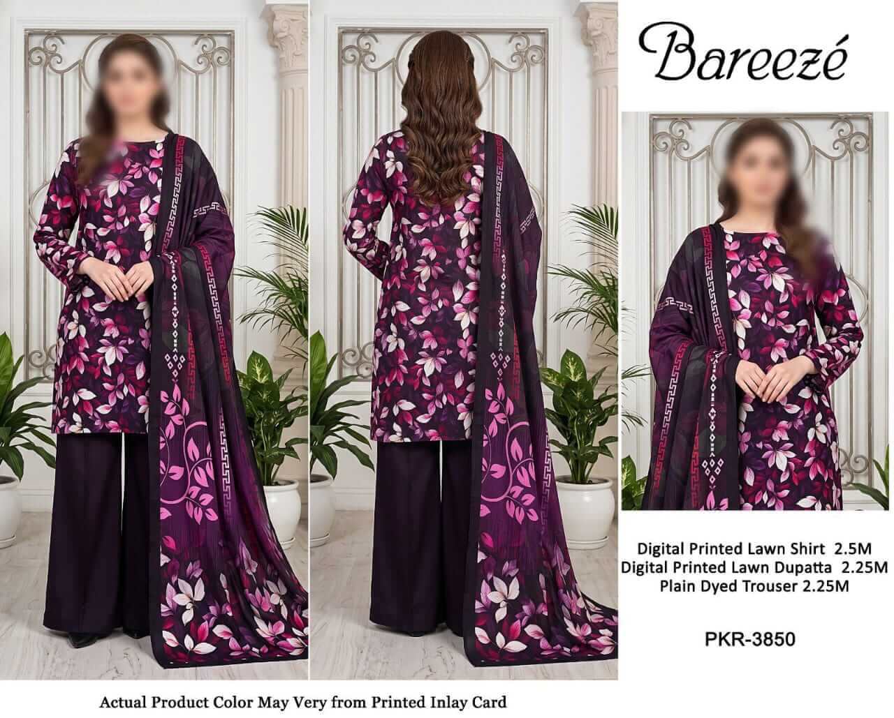Bareeze Unstitched Printed Lawn 3pc Suit