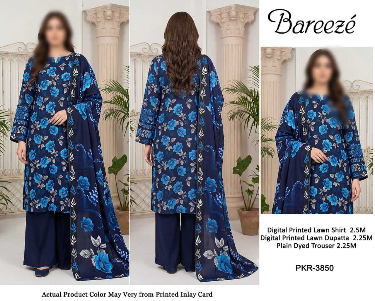 Bareeze Unstitched Printed Lawn 3pc Suit