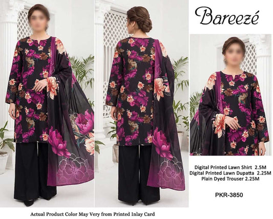 Bareeze Unstitched Printed Lawn 3pc Suit