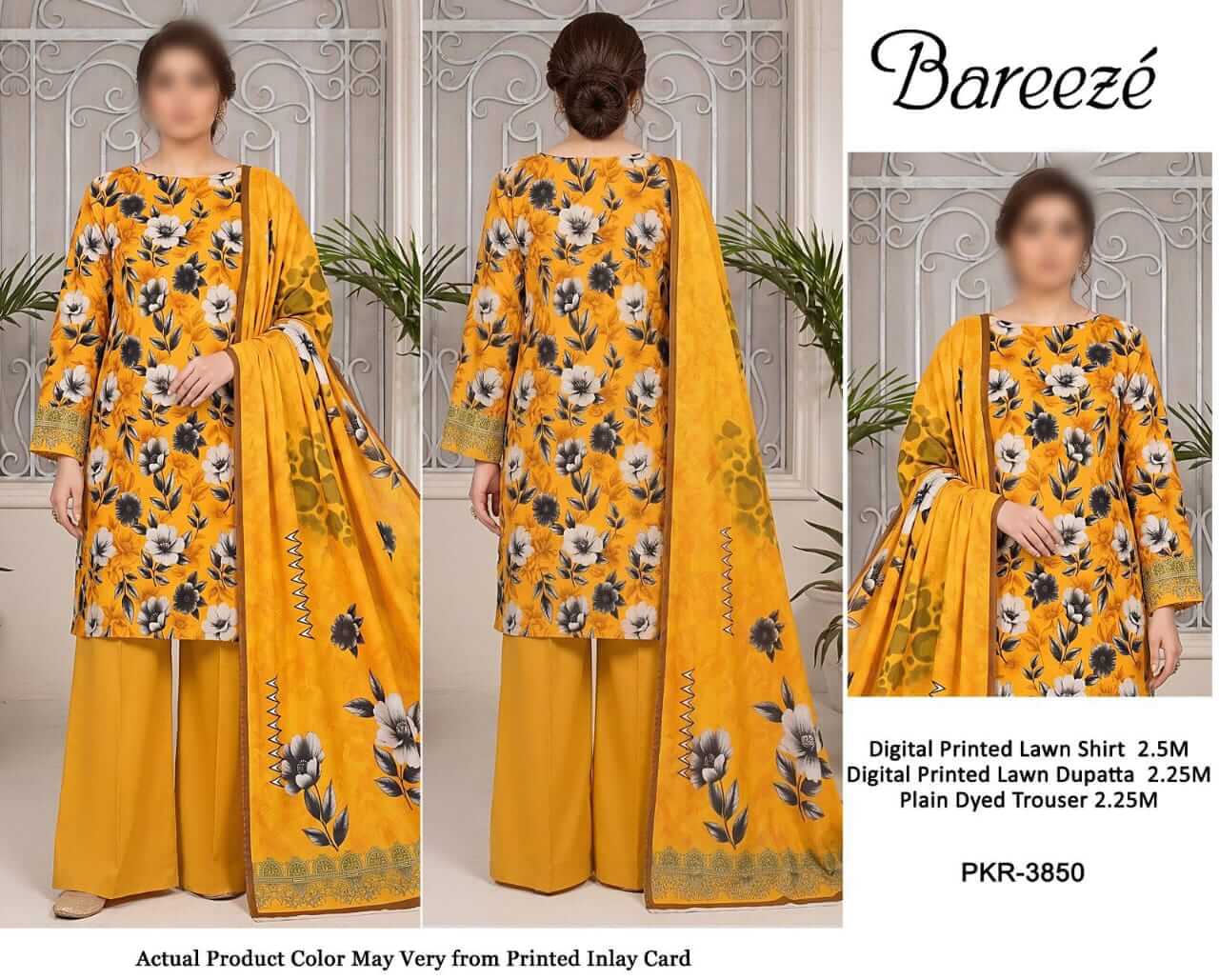 Bareeze Unstitched Printed Lawn 3pc Suit