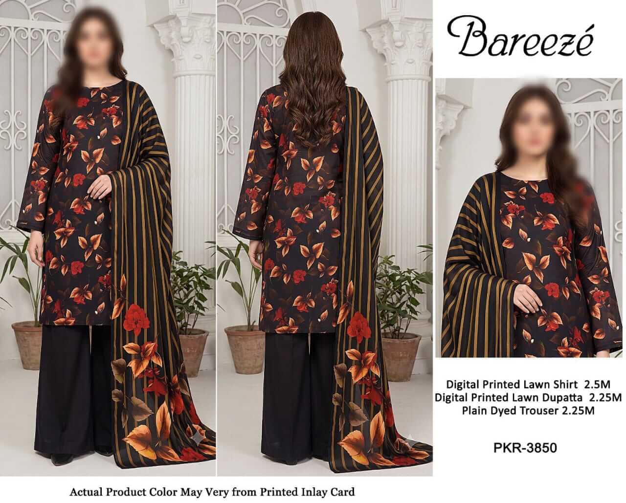 Bareeze Unstitched Printed Lawn 3pc Suit