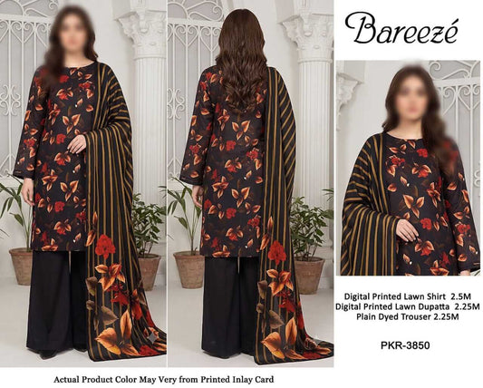 Bareeze Unstitched Printed Lawn 3pc Suit