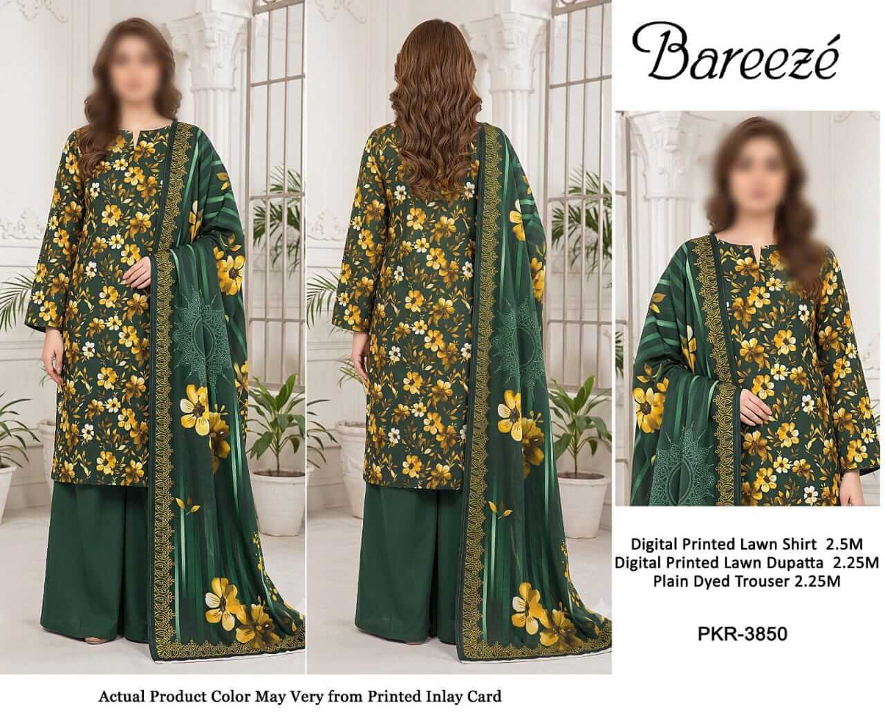 Bareeze Unstitched Printed Lawn 3pc Suit