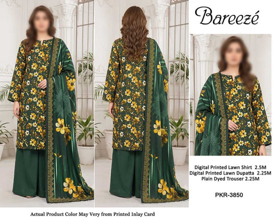 Bareeze Unstitched Printed Lawn 3pc Suit