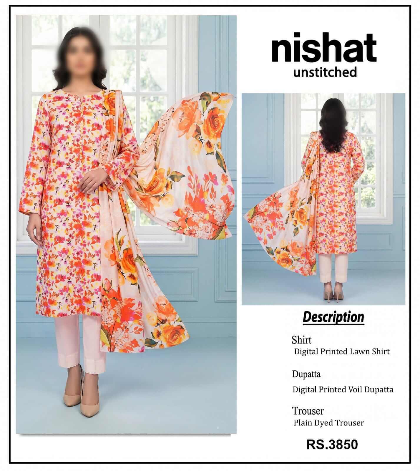 Nishat Unstitched Printed Lawn 3pc Suit