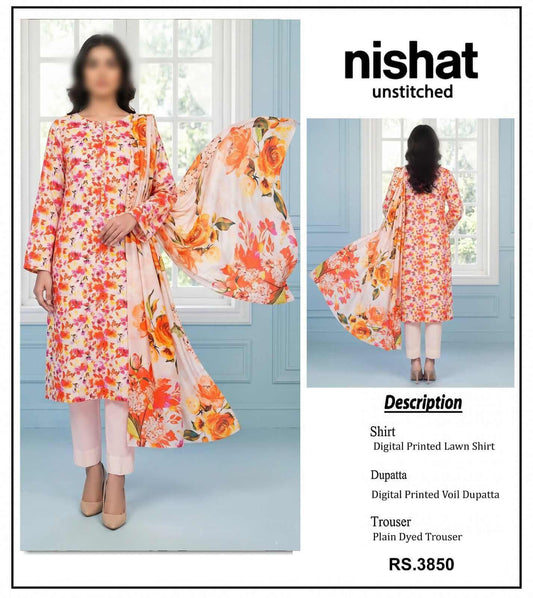 Nishat Unstitched Printed Lawn 3pc Suit