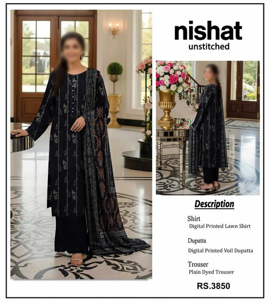 Nishat Unstitched Printed Lawn 3pc Suit