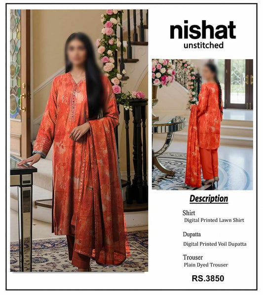 Nishat Unstitched Printed Lawn 3pc Suit