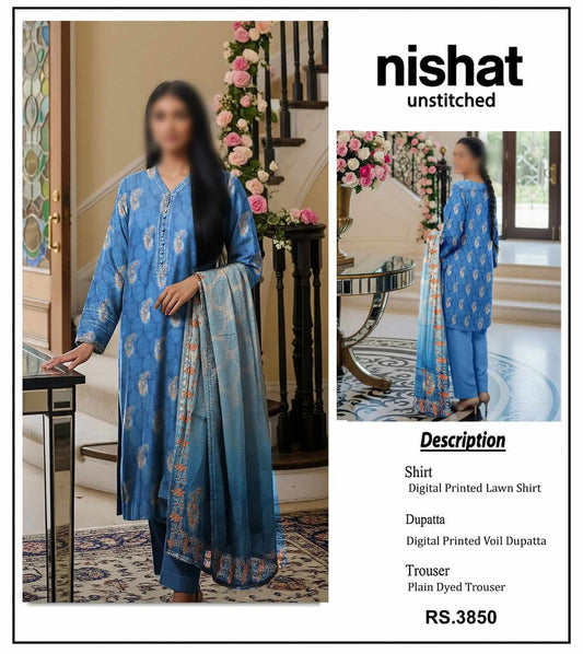 Nishat Unstitched Printed Lawn 3pc Suit