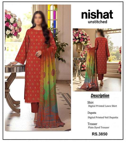 Nishat Unstitched Printed Lawn 3pc Suit