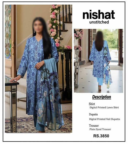 Nishat Unstitched Printed Lawn 3pc Suit