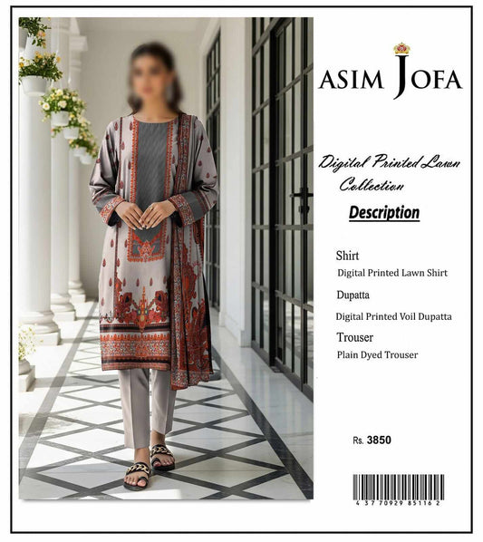 Asim Jofa Unstitched Printed Lawn 3pc Suit