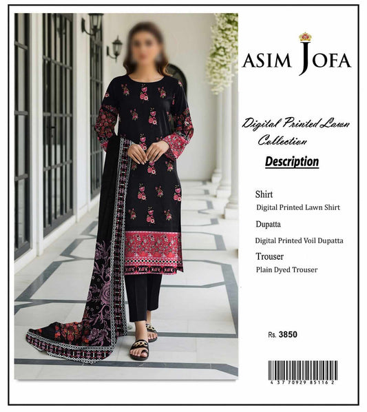 Asim Jofa Unstitched Printed Lawn 3pc Suit