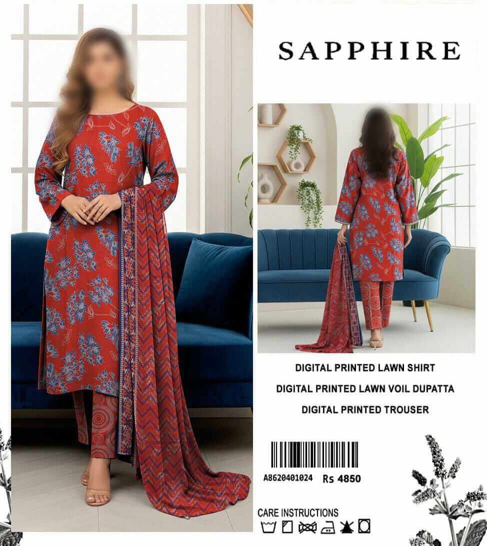 Sapphire Unstitched Printed Lawn 3pc Suit