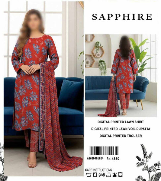 Sapphire Unstitched Printed Lawn 3pc Suit