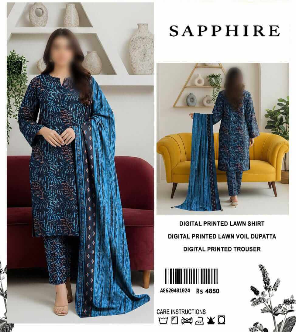 Sapphire Unstitched Printed Lawn 3pc Suit