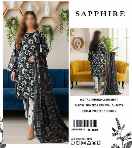 Sapphire Unstitched Printed Lawn 3pc Suit