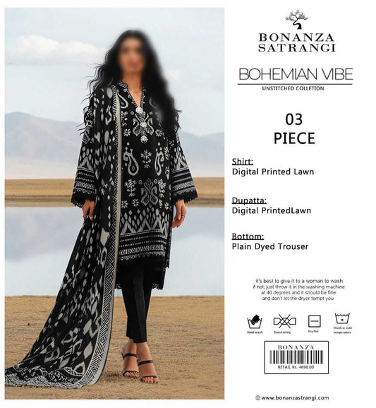 Bonanza Satrangi  Unstitched Printed Lawn 3pc Suit