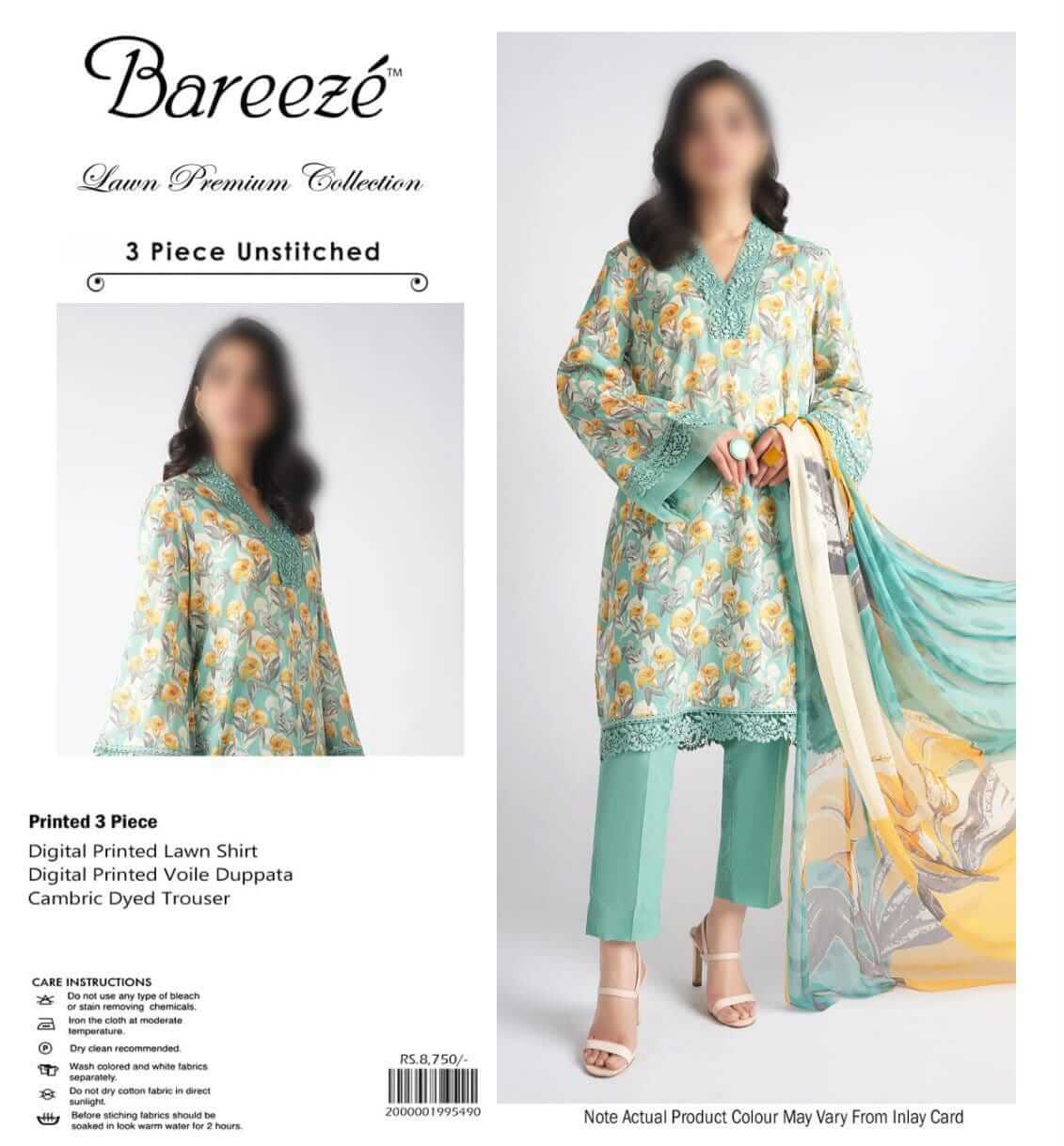 Bareeze Unstitched Printed Lawn 3pc Suit