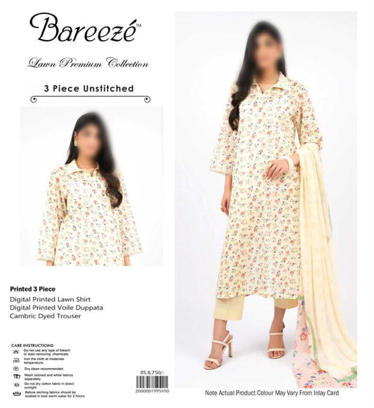 Bareeze Unstitched Printed Lawn 3pc Suit