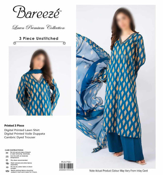 Bareeze Unstitched Printed Lawn 3pc Suit