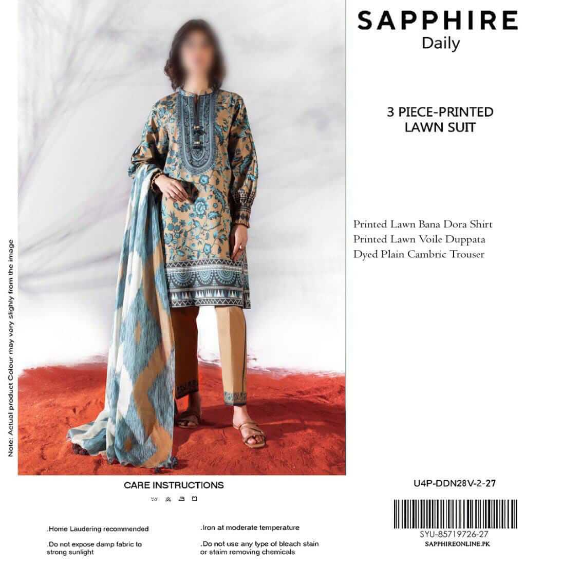 Sappjhire Unstitched Printed Lawn 3pc Suit