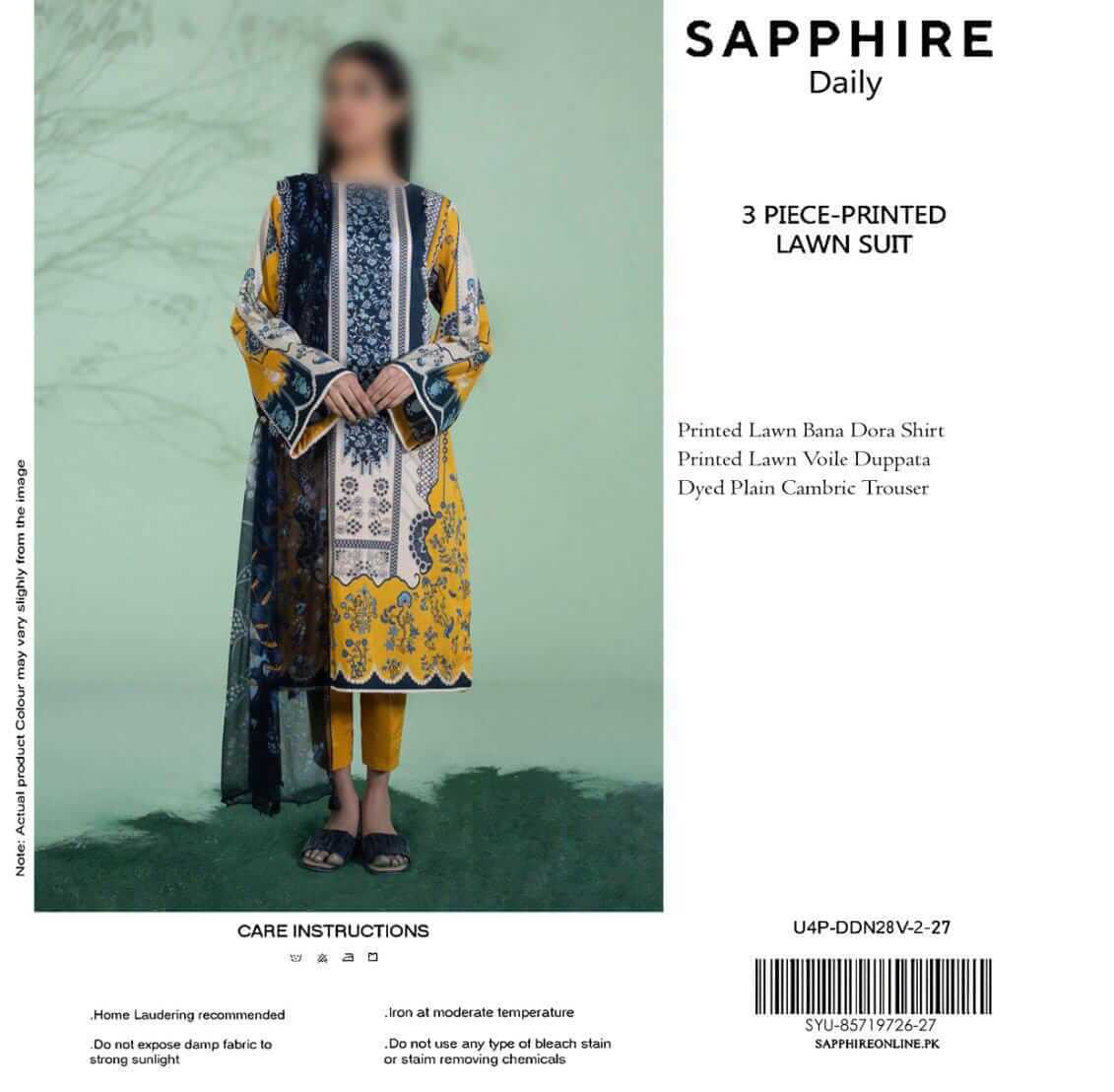 Sappjhire Unstitched Printed Lawn 3pc Suit
