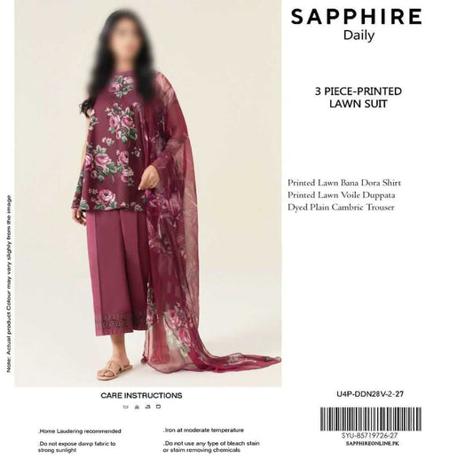 Sappjhire Unstitched Printed Lawn 3pc Suit
