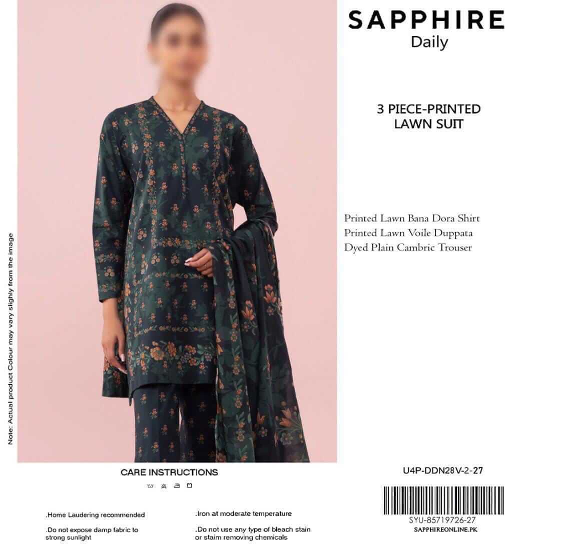 Sappjhire Unstitched Printed Lawn 3pc Suit