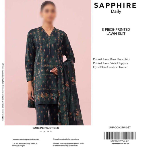 Sappjhire Unstitched Printed Lawn 3pc Suit