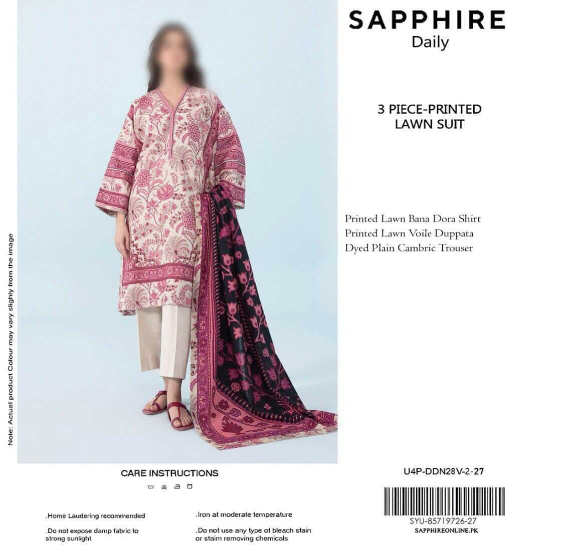Sappjhire Unstitched Printed Lawn 3pc Suit