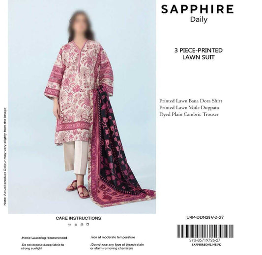 Sappjhire Unstitched Printed Lawn 3pc Suit