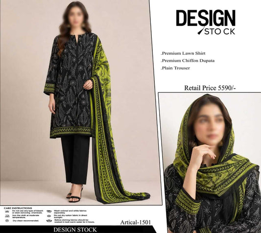 Design Stock Unstitched Printed Lawn 3pc Suit