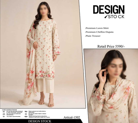 Design Stock Unstitched Printed Lawn 3pc Suit