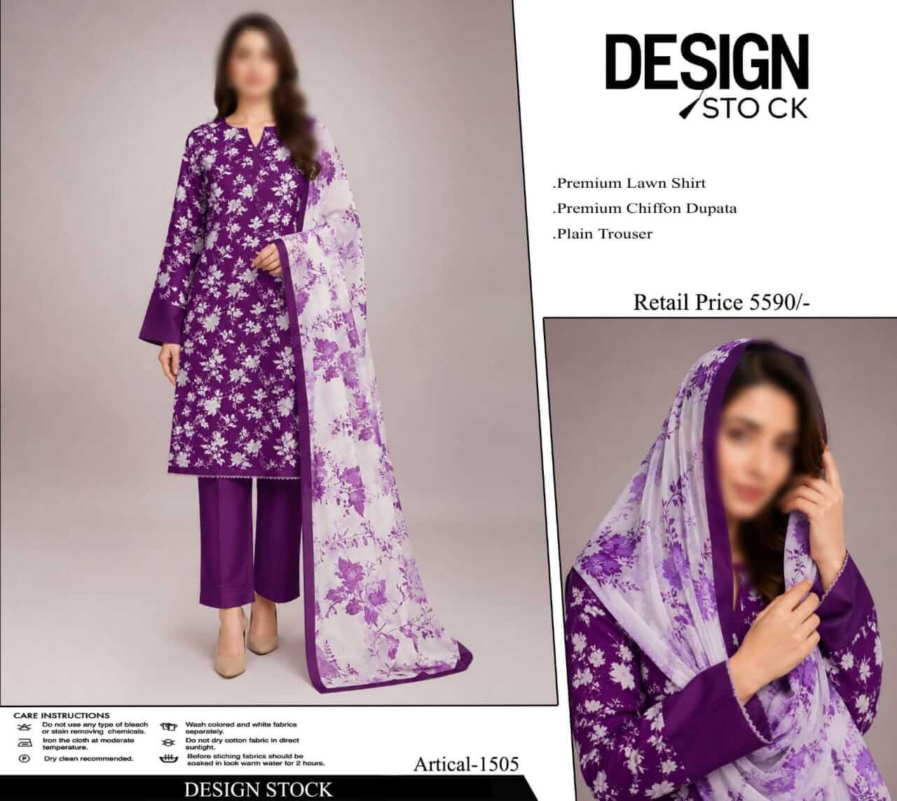 Design Stock Unstitched Printed Lawn 3pc Suit