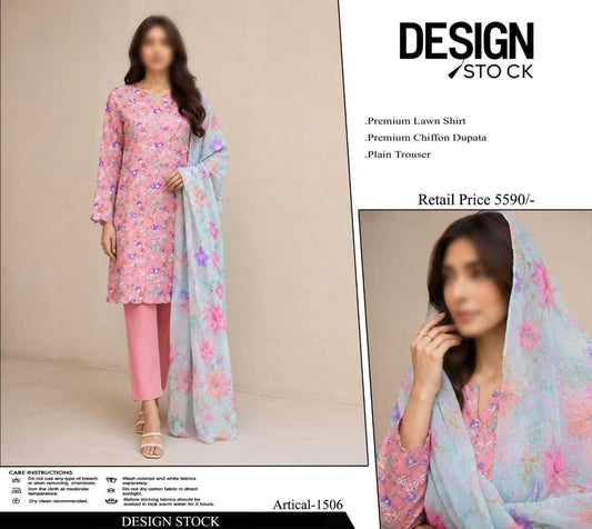 Design Stock Unstitched Printed Lawn 3pc Suit