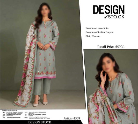 Design Stock Unstitched Printed Lawn 3pc Suit